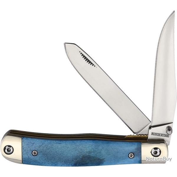 Couteau Pliant Rough Rider Trapper A/O Lame Inox Manche Os Lisse Bleu RR2236