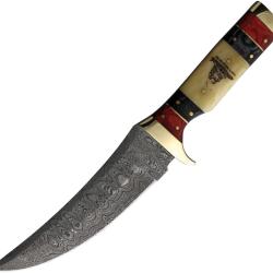 Couteau Fixe Rough Rider Lame Acier Damas Manche Pakkawood et Os Rouge et Noir RR2399