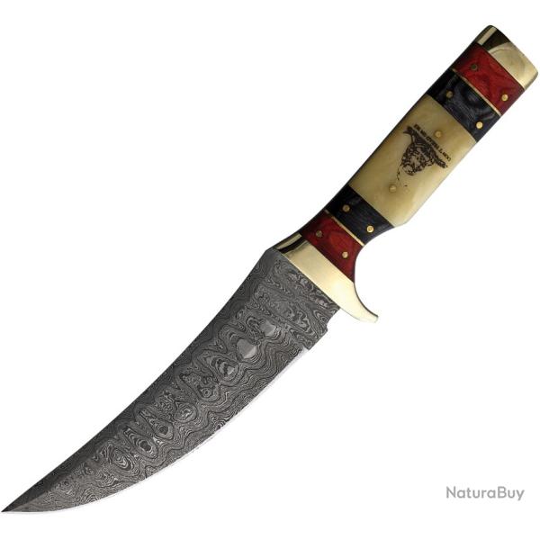 Couteau Fixe Rough Rider Lame Acier Damas Manche Pakkawood et Os Rouge et Noir RR2399