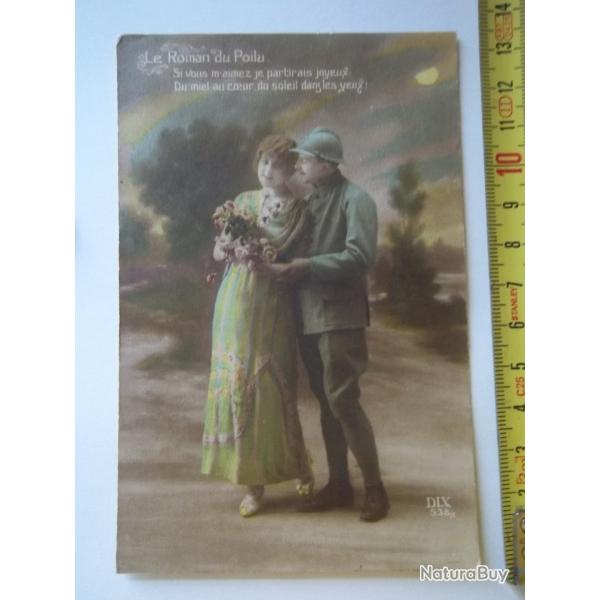Carte postale ancienne "Le Roman du Poilu" �crite en 1918
