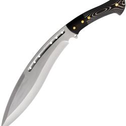 Couteau Kukri Defcon Tactical Lame Inox Manche Micarta Noir et Blanc &Eacute;tui Cuir STT22026BK