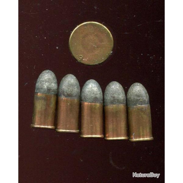 Lot de 6 cartouches 380 Bull Dog ou 9 mm revolver centrale - �tui cuivr� - PRIX PORT COMPRIS