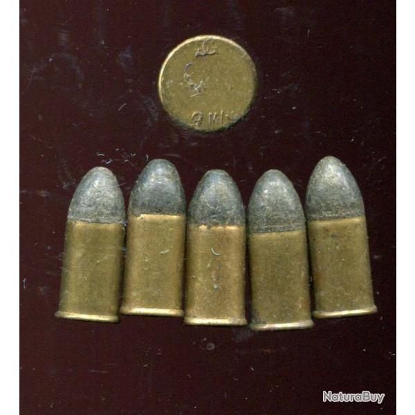 Lot de 6 cartouches 380 Bull Dog ou 9 mm revolver centrale - �tui laiton - PRIX PORT COMPRIS