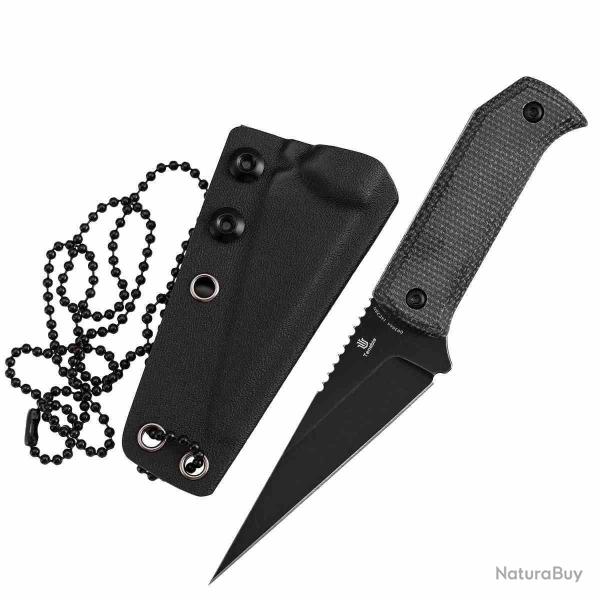 Couteau Fixe Tenable ToothPik Lame Acier 14C28N Blackwash Manche Micarta Noir �tui Kydex G020A4