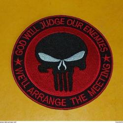 TISSU PATCH : GOD WILL JUDGE OUR ENEMIES , WE'LL ARRANGE THE MEETING , DIEU JUGERA NOS ENNEMIS , NOU