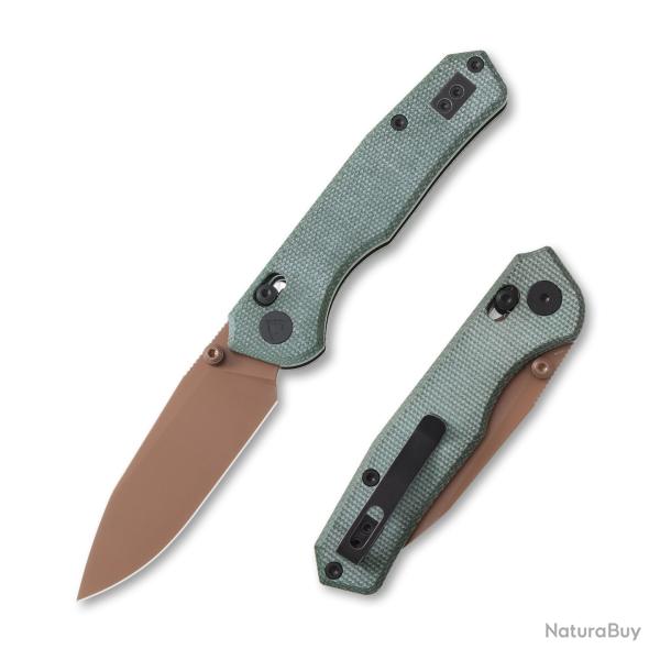Couteau CMB Made Knives Explorer Lame Acier 14C28N PVD Bronze Manche Micarta Vert Axis Lock CMB18G