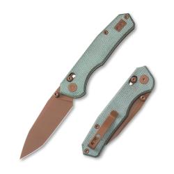 Couteau CMB Made Knives Explorer V2 Lame 14C28N Tanto Bronze Manche Micarta Vert Axis Lock CMB22D