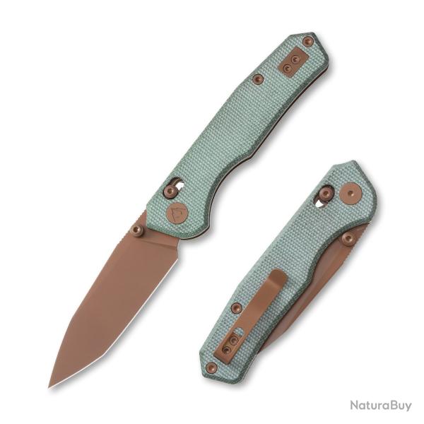 Couteau CMB Made Knives Explorer V2 Lame 14C28N Tanto Bronze Manche Micarta Vert Axis Lock CMB22D