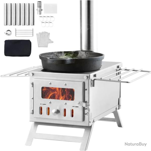 Po�le � Bois Portable VEVOR Inox - Camping Bivouac - Chemin�e 2 m - 5,3 kg