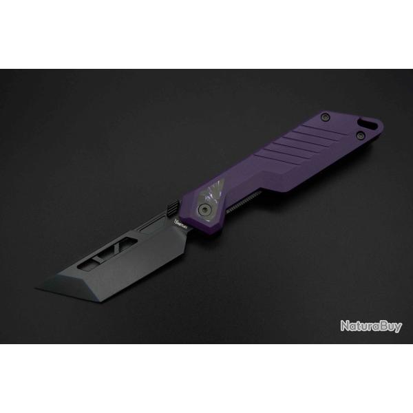 Couteau Ketuo Mutiny Lame Acier 14C28N Tanto PVD Noir Manche G10 Violet Linerlock KETM0168