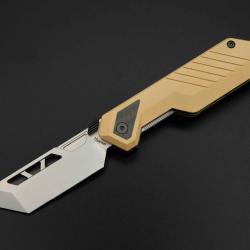 Couteau Ketuo Mutiny Lame Acier 14C28N Tanto Microbill&eacute;e Manche G10 Tan Linerlock KETM0169