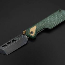 Couteau Ketuo Mutiny Lame Acier 14C28N Tanto TiC Stonewash Manche Micarta Vert Linerlock KETM0170