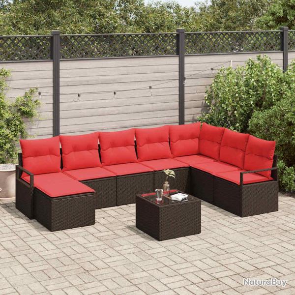 Ensemble de canap�s, 9 pi�ces, polyrotin marron et rouge, pour le salon