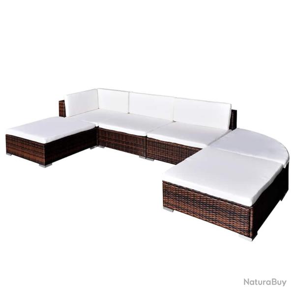 Salon de jardin avec coussins, 6 pi�ces, en r�sine tress�e marron