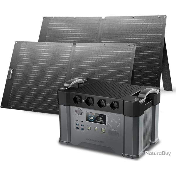 Station �lectrique Portable ALLPOWERS S2000 Pro 1451 Wh 2400 W - Kit avec 2 Panneaux Solaires Pliabl