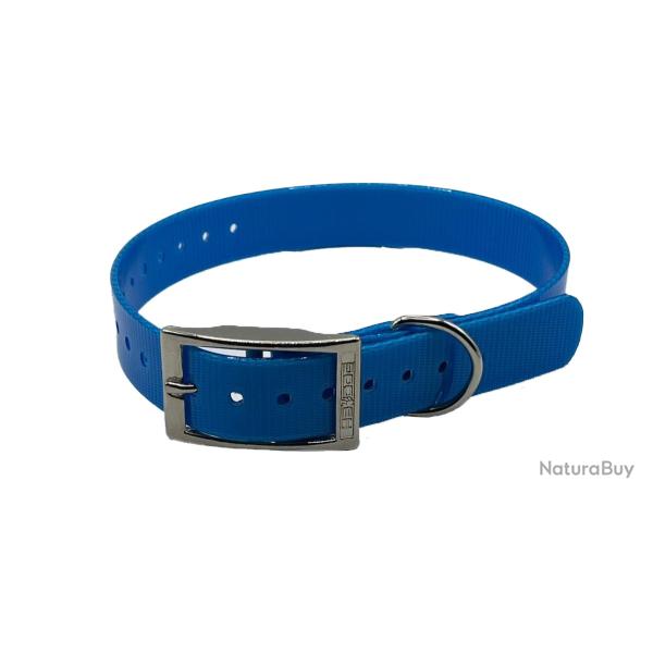 Collier Biothane Biogold 60 cm bleu fluo grav� HB DOG  pour chien de chasse