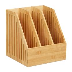 Porte-revues 3 compartiments moderne design &eacute;pur&eacute; bureau 30 x 25 x 30 cm en bambou naturel 13_00076