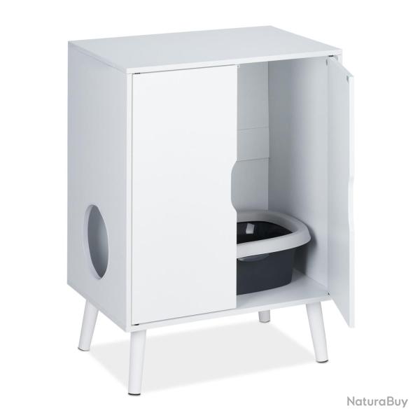 Meuble de toilettes pour chat moderne 75 x 45 x 45 cm avec 2 portes fonctionnelles en MDF blanc 13_