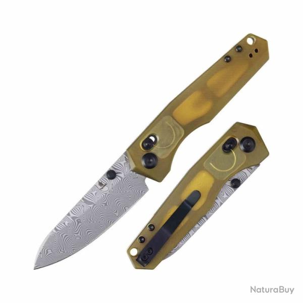 Couteau Tenable Beaver Lame Damas Manche PEI Ultem Ambr� Cross Bar Lock T1105V6