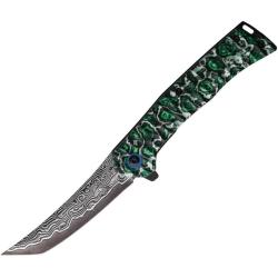 Couteau A/O Falcon Linerlock Lame Acier 440 Manche Aluminium Sculpt&eacute; Noir et Vert FLNKS24206