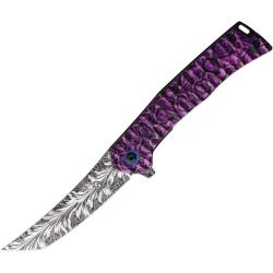 Couteau A/O Falcon Linerlock Lame Acier 440 Manche Aluminium Sculpt&eacute; Noir et Violet FLNKS24208