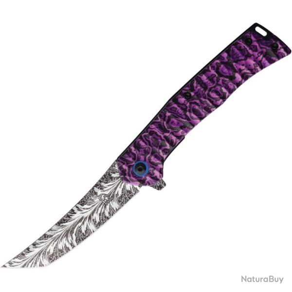Couteau A/O Falcon Linerlock Lame Acier 440 Manche Aluminium Sculpt� Noir et Violet FLNKS24208