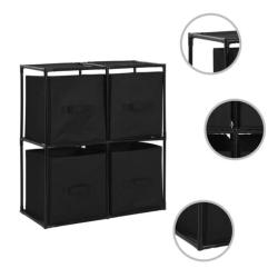 Armoire rangement acier noir 63x30x71 cm avec 4 paniers tissu pratique