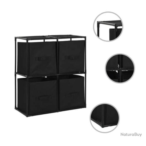 Armoire rangement acier noir 63x30x71 cm avec 4 paniers tissu pratique