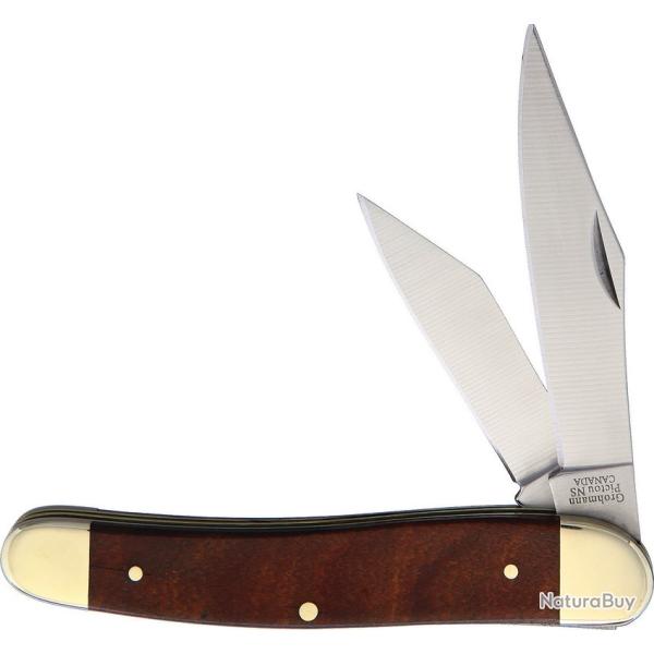 Canif Grohmann Two Blade 2 Lames Acier Inoxydable Manche Bois Brun Slip Joint Made In Canada GR350S