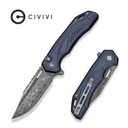 Couteau Pliant Civivi Zelthara Lame Acier Damas Manche Aluminium Bleu Fonc&eacute; Button Lock CIVC25076DS1