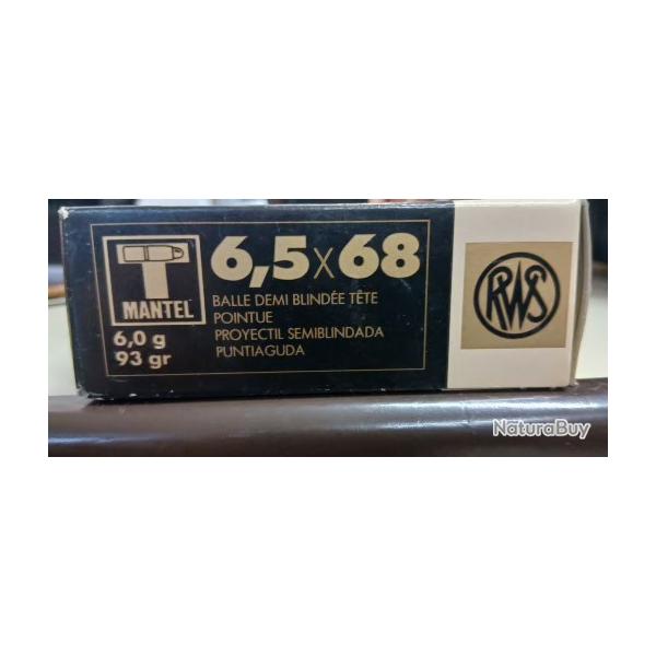 Boite de 20 Munitions 6.5x68 RWS Teilmantel 6g 93gr