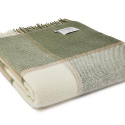 Plaid en laine vierge Block check - Olive - Tweedmill - Olive