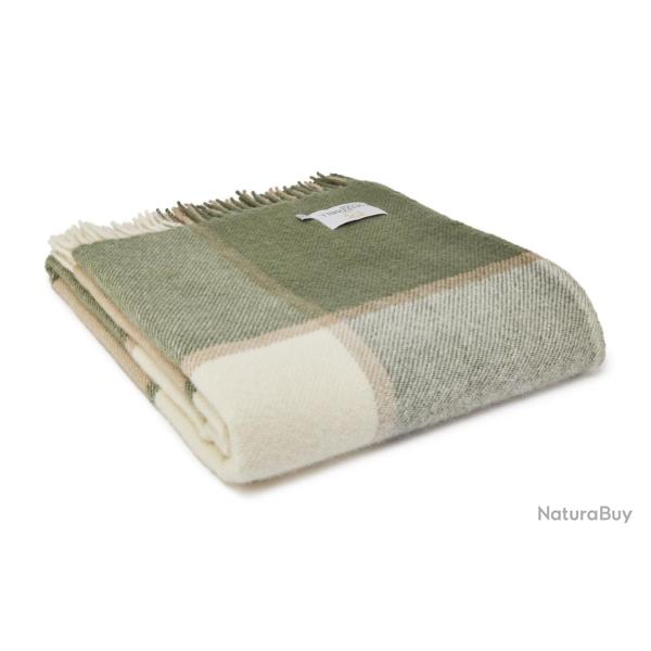 Plaid en laine vierge Block check - Olive - Tweedmill - Olive