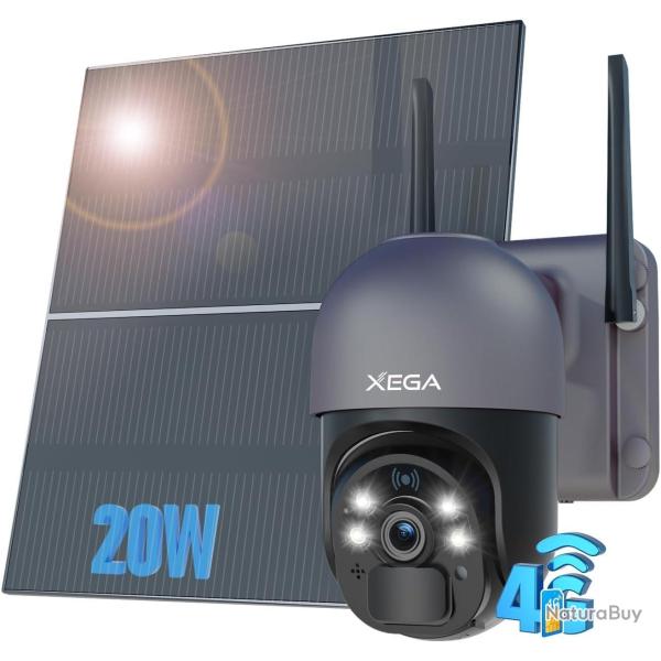 Cam�ra 20W Solaire de Surveillance Carte Sim4G 2K HD Batterie 20000mAh Vision Nocturne �tanche IP66