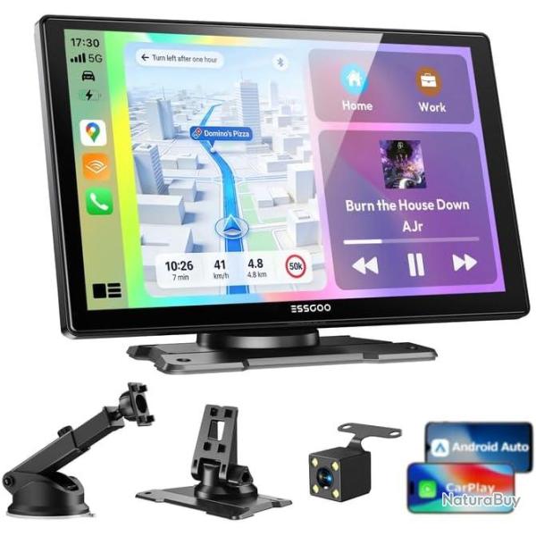 �cran CarPlay Voiture 9 Pouces sans Fil avec Cam�ra de Recul HD Android Auto Apple CarPlay,Portable
