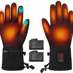 Gants Chauffants Fins Homme Femme Taille L, 2200mAh, LED, Tactile Hiver Gants fins batterie 7,4V, 3