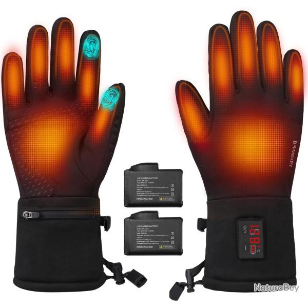 Gants Chauffants Fins Homme Femme Taille L, 2200mAh, LED, Tactile Hiver Gants fins batterie 7,4V, 3