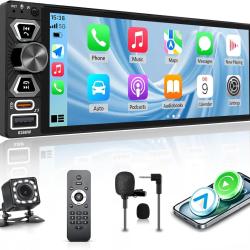 Ecran Carplay Autoradio 1 DIN CarPlay 6,9 Pouces &Eacute;cran Tactile CarPlay et Android Auto sans Fil, Blu