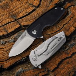 Couteau Camillus Bixbee Lame Acier 440 Stonewash Drop Point Manche G10 Noir Inox Frame Lock Clip