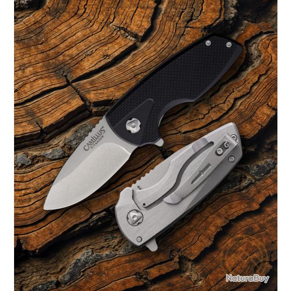 Couteau Camillus Bixbee Lame Acier 440 Stonewash Drop Point Manche G10 Noir Inox Frame Lock Clip