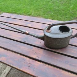 Ancien Arrosoir en zinc galvanis&eacute; et cuivre &agrave; long bec, mod&egrave;le "Mouss" 5 litres environs-FRANCE(XX&eacute;)
