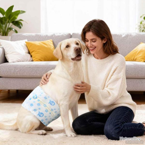 Protection Hygi�nique Jetable pour Chien M�le 50 pi�ces Blanc L