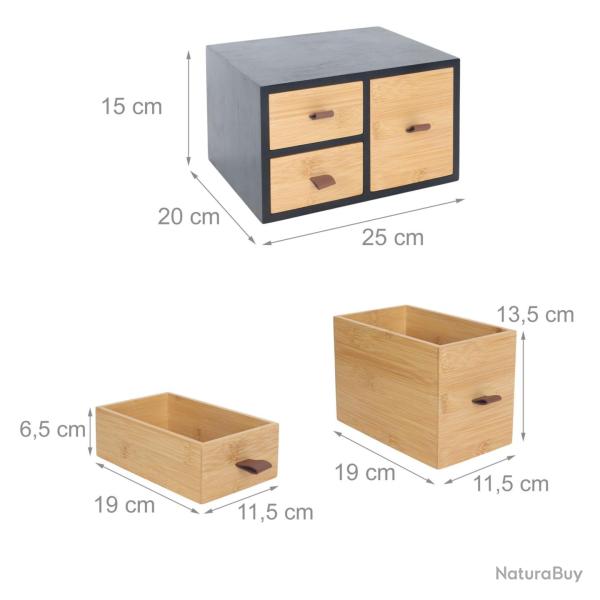 Bo�te de rangement � tiroirs moderne organisation bureau 15 x 25 x 20 cm en bambou naturel 13_00178