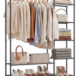 Portant &agrave; v&ecirc;tements avec tringle et &eacute;tag&egrave;res 29 x 112 x 158,4 cm capacit&eacute; 73 kg style moderne en ac