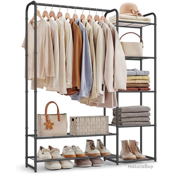 Portant � v�tements avec tringle et �tag�res 29 x 112 x 158,4 cm capacit� 73 kg style moderne en ac