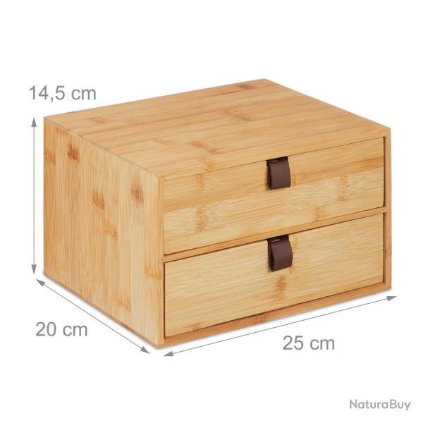 Organiseur de bureau en bambou 2 tiroirs spacieux rangement optimis� d�co moderne en bambou naturel