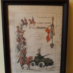 Cadre militaire sous verre 3 eme regiment de hussards collection