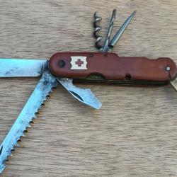 Rare couteau de poche multi-outils Solingen style Suisse - Vrille &agrave; bois