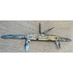 Ancien couteau de poche COURSOLLE Thiers 6 pi&egrave;ces 10,5 cm - laiton estamp&eacute;