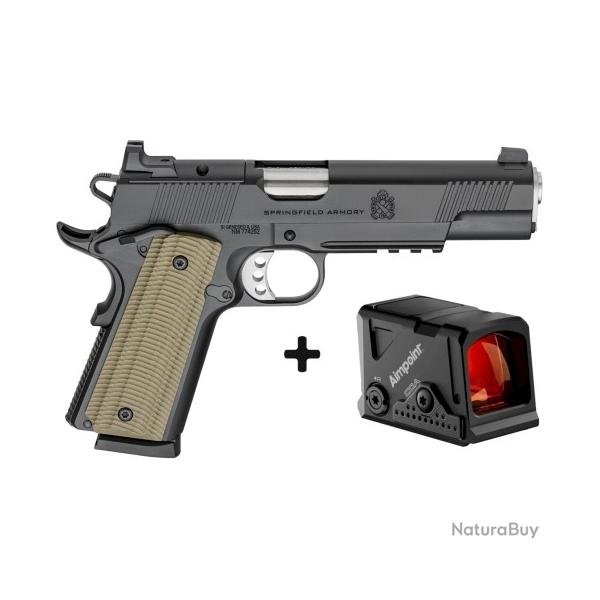 Pack Pistolet SPRINGFIELD ARMORY 1911 operator aos coa noir cal.45 acp canon 5" avec aimpoint